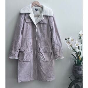 American Eagle Pink Winter Pea Coat Sherpa-Lined Collar Quilted Peacoat Jacket L